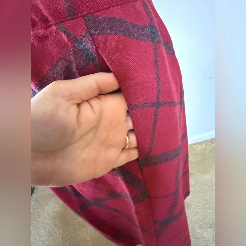 Vintage Russ Togs Red Gray plaid midi wool blend Christmas skirt pockets 12 EUC - Picture 7 of 9